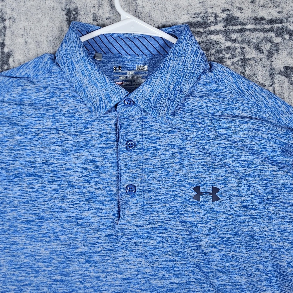 Under Armour Heat Gear Polo Shirt Mens Large Blue Short Sleeve Loose Fit